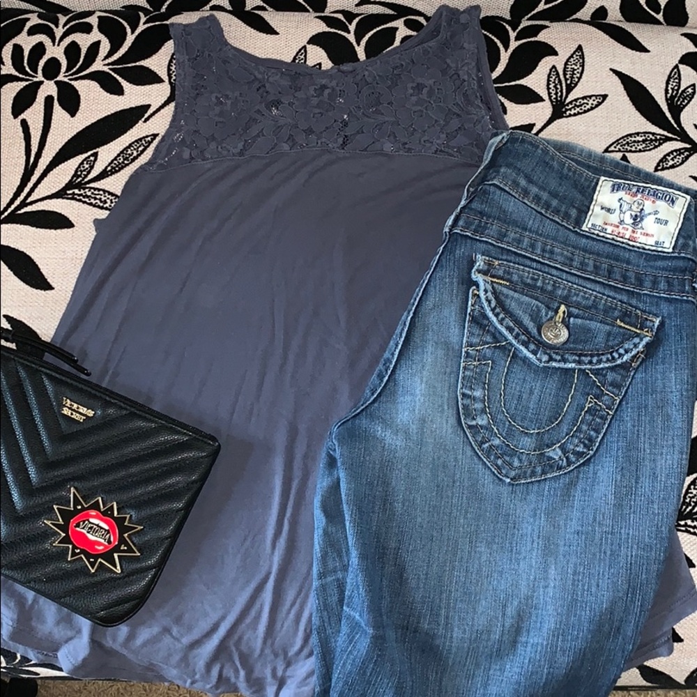 Gray Flowy Tank with Lace Top Size S